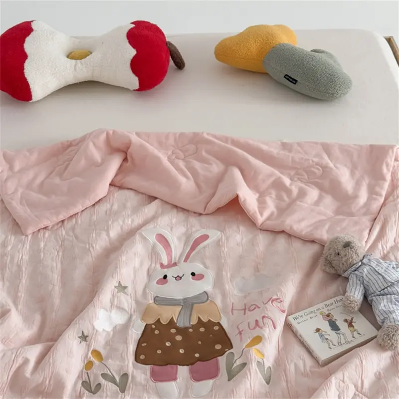 100% Cotton Three-layer Yarn Fabric Summer Autumn Blanket Children Soft Skin-friendly Kid Quilt Breathable Duvet Child or Adult