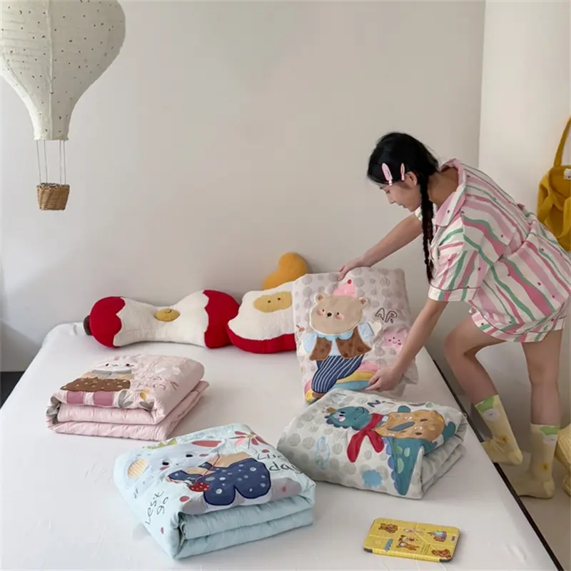 100% Cotton Three-layer Yarn Fabric Summer Autumn Blanket Children Soft Skin-friendly Kid Quilt Breathable Duvet Child or Adult