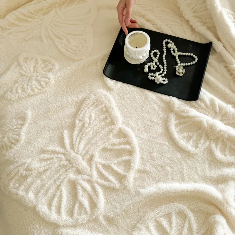 Butterfly Jacquard Tafu Plush Four Seasons Bed Blanket with Exquisite 3D Butterflys Soft Comfortable Warm Sofa Blankets for Bed