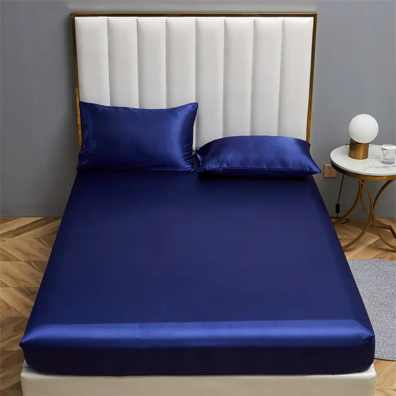 Luxury Satin Queen Size Bed Sheet Soft Silky Fitted Sheet King Size High-end Skin-friendly Elastic Band Bedsheet No Pillowcase