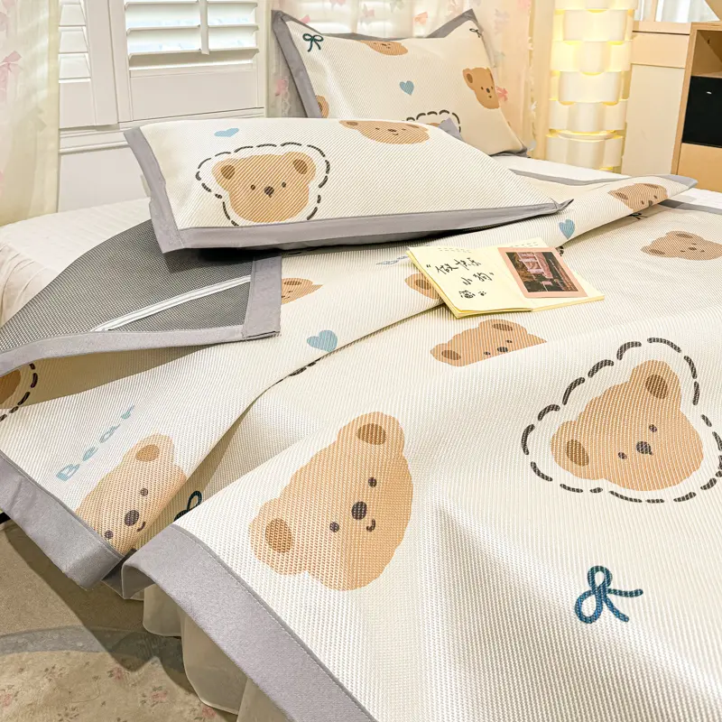 High-end Ice Silk Summer Bed Mat Cool Down Breathable Sleeping Mat for Bed Adult Child Cooling Pad Summer Bed Sheet Pillowcase