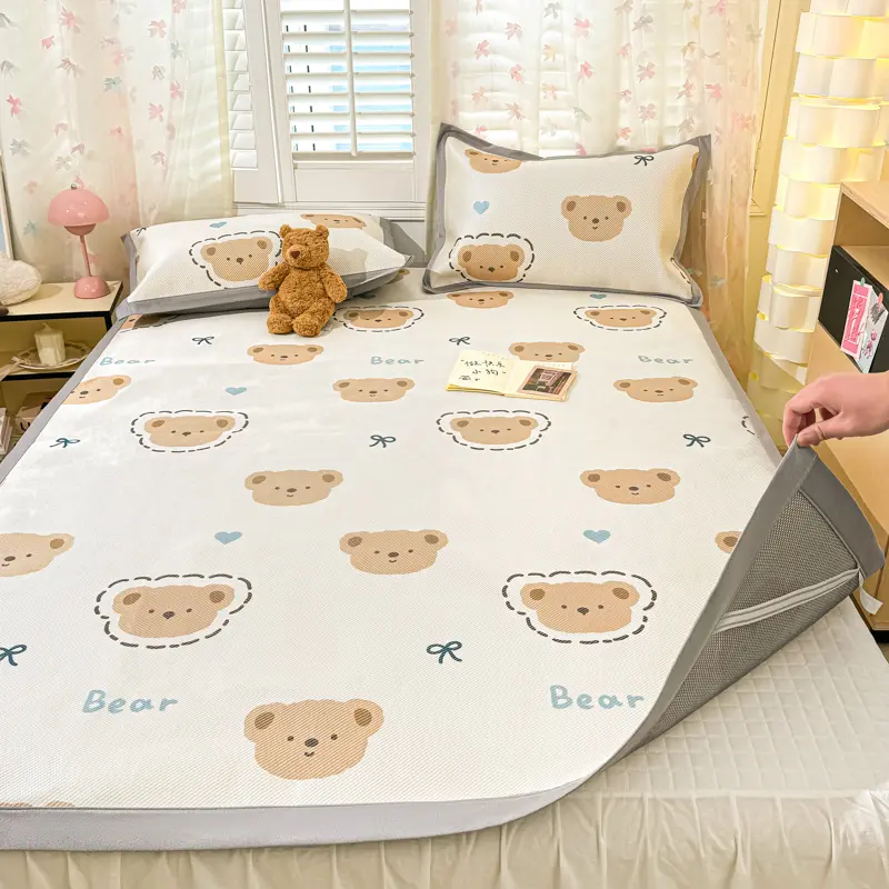 High-end Ice Silk Summer Bed Mat Cool Down Breathable Sleeping Mat for Bed Adult Child Cooling Pad Summer Bed Sheet Pillowcase