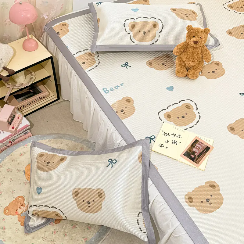 High-end Ice Silk Summer Bed Mat Cool Down Breathable Sleeping Mat for Bed Adult Child Cooling Pad Summer Bed Sheet Pillowcase