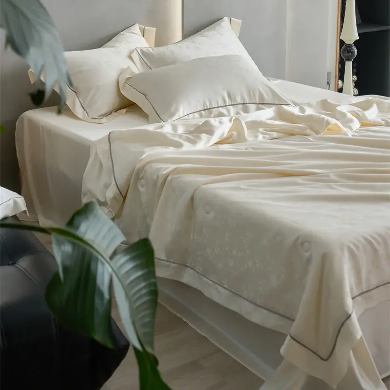 Ultra-high-end 100% Lyocell Jacquard Summer Blanket Set or 1 Pcs Natural Plant Fabric Cooling Quilt Mulberry Silk Fill Comforter