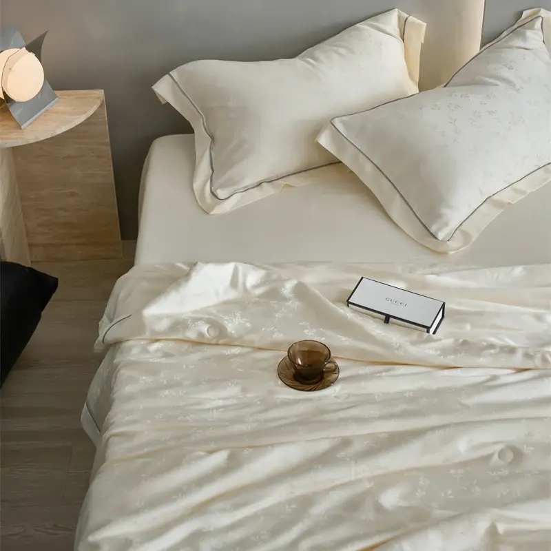 Ultra-high-end 100% Lyocell Jacquard Summer Blanket Set or 1 Pcs Natural Plant Fabric Cooling Quilt Mulberry Silk Fill Comforter