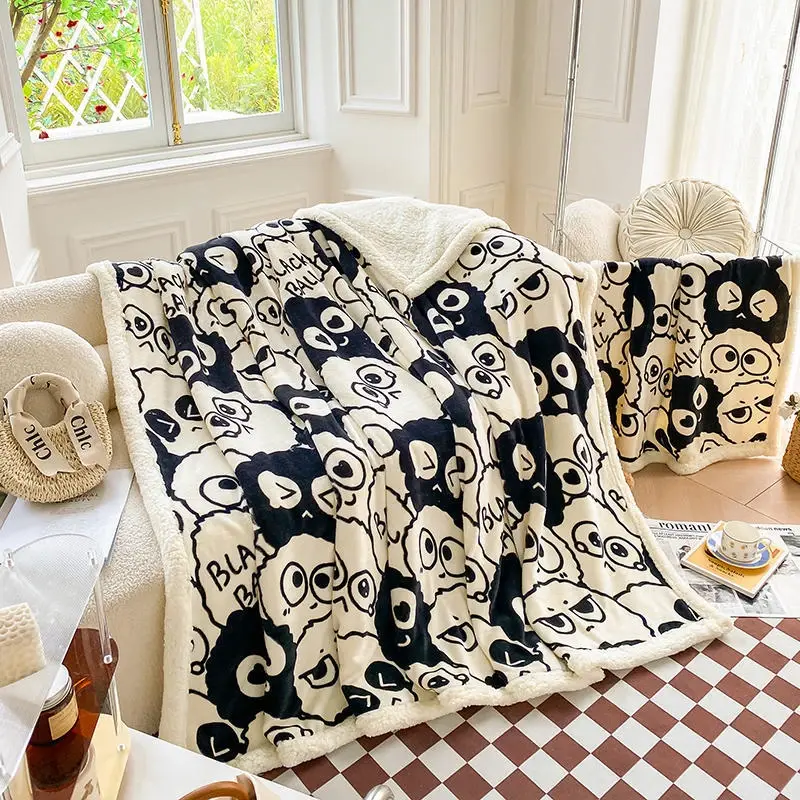 Lovely Cartoon Print Dual Use Blanket Milk Velvet Flowers Artificial Cashmere Blankets for Bed Winter Spring Plush Duvet Cover