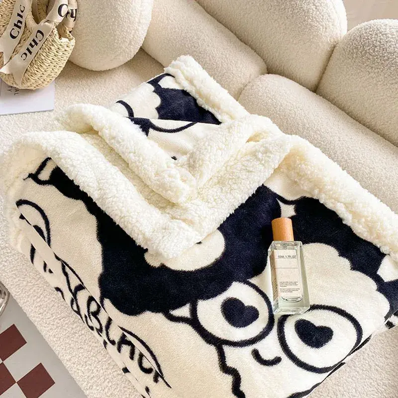 Lovely Cartoon Print Dual Use Blanket Milk Velvet Flowers Artificial Cashmere Blankets for Bed Winter Spring Plush Duvet Cover