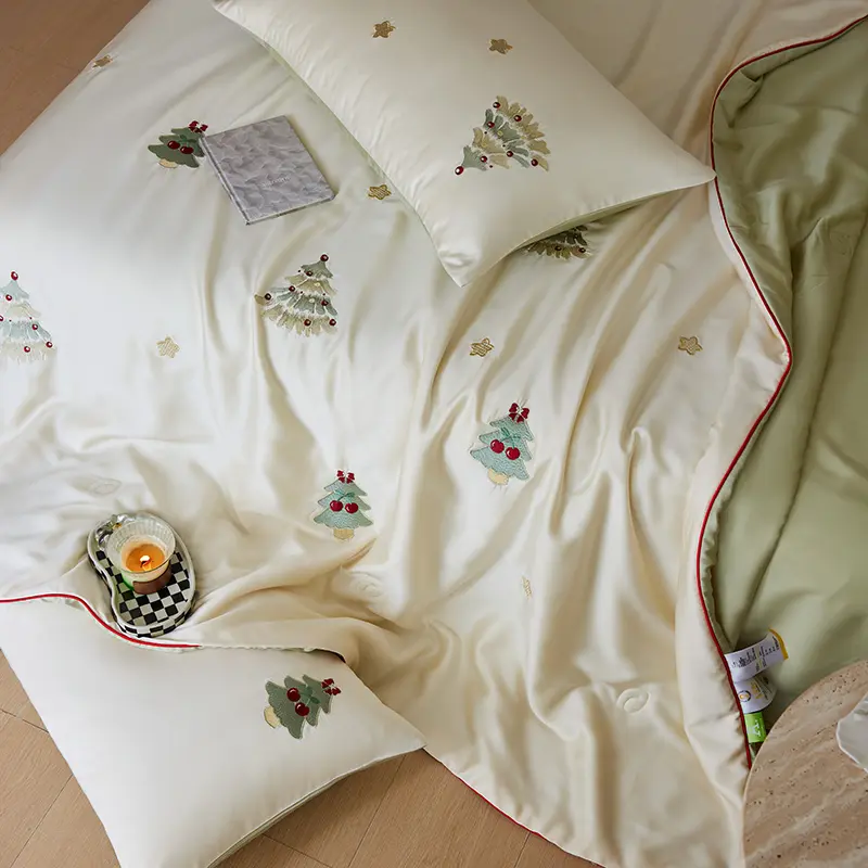 High-end Lycell Fiber Spring Summer Quilt 4/3/1 Pcs Set Embroidery Breathable Summer Blanket Skin-friendly Air Conditioner Duvet