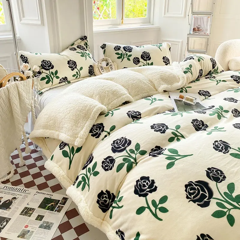 Lovely Cartoon Print Dual Use Blanket Milk Velvet Flowers Artificial Cashmere Blankets for Bed Winter Spring Plush Duvet Cover