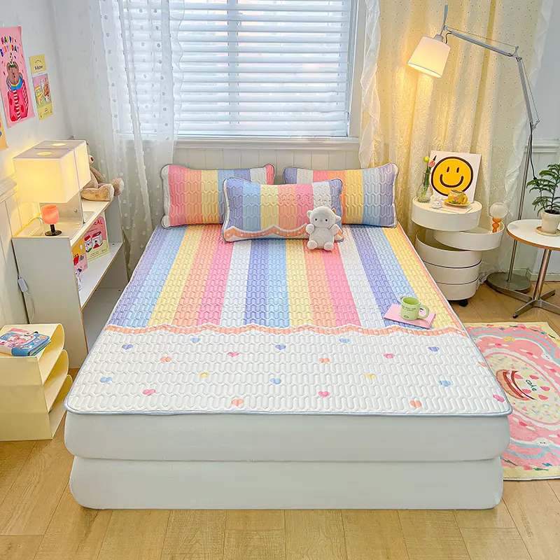 Thicken Natural Latex Cooling Mat for Bed High-quality Cool Feeling Rayon Bed Sheet Set Breathable Ice Silk Summer Mat for Bed