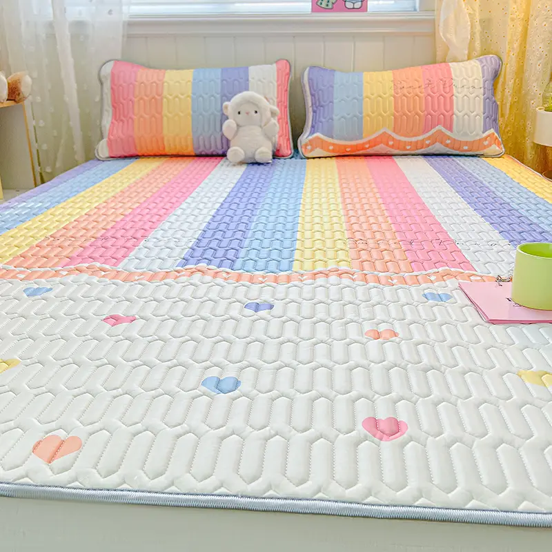 Thicken Natural Latex Cooling Mat for Bed High-quality Cool Feeling Rayon Bed Sheet Set Breathable Ice Silk Summer Mat for Bed