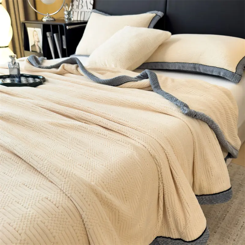 IEncrypted Carved Velvet Autumn Winter Warm Blanket for Bed Soft Warmth Sofa Blankets for Thorw Comfortable Breathable Bed Sheet