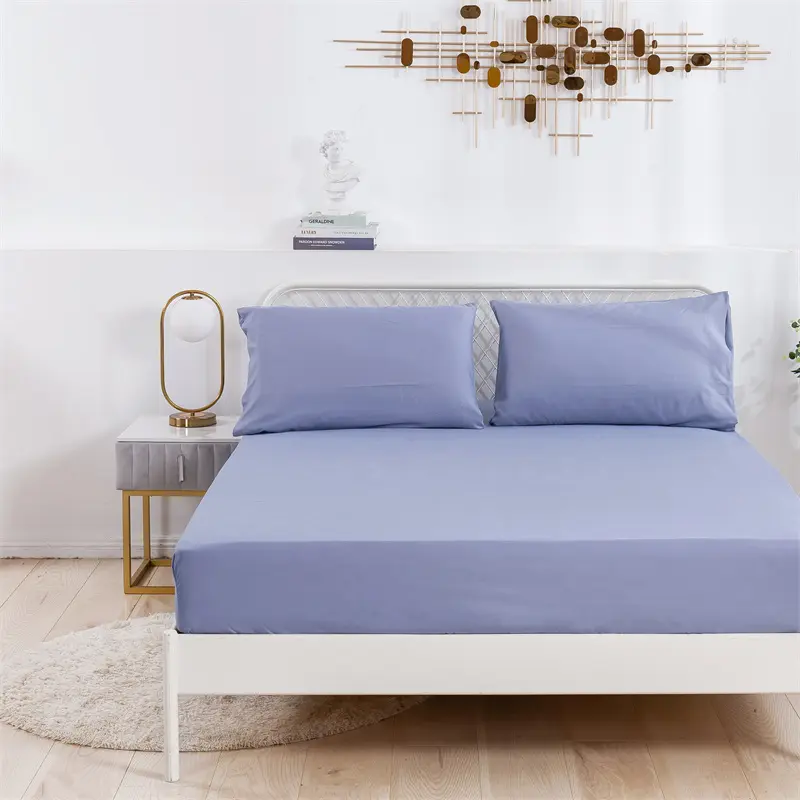 Soft Skin-friendly Fitted Sheet Set Solid Color Single Double Bed Sheet and Pillowcases Elastic Band Bedsheet Mattress Cover