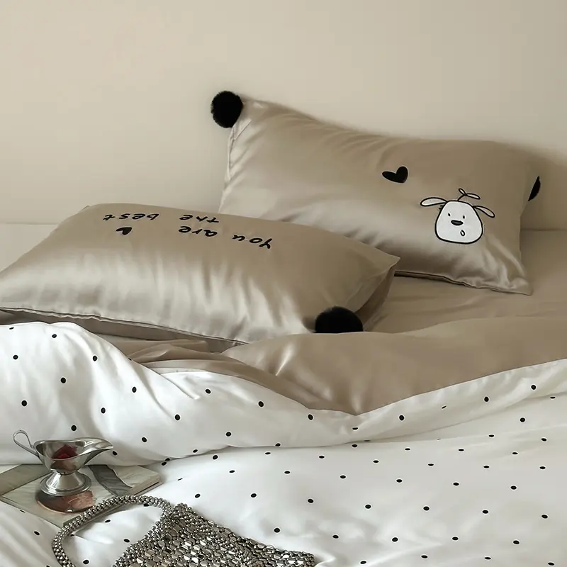 New High-end Embroidered 100% Lyocell Bedding Set Luxury Natural Plant Fibre Duvet Cover Set Polka Dot Love Coolness Quilt Cover