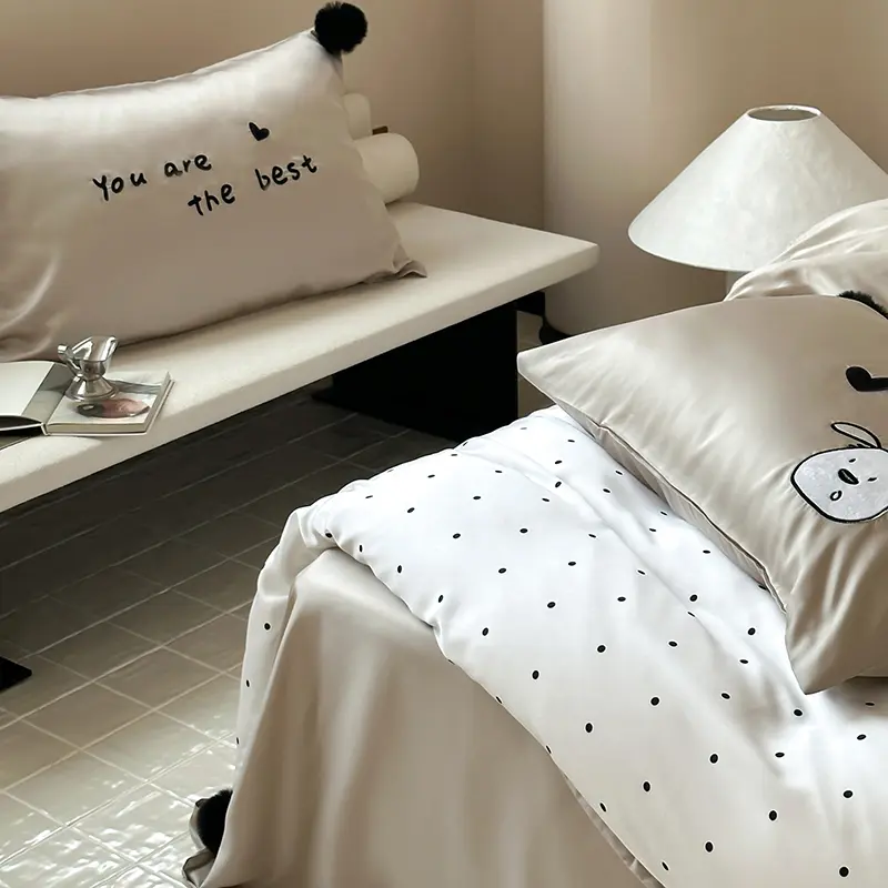 New High-end Embroidered 100% Lyocell Bedding Set Luxury Natural Plant Fibre Duvet Cover Set Polka Dot Love Coolness Quilt Cover
