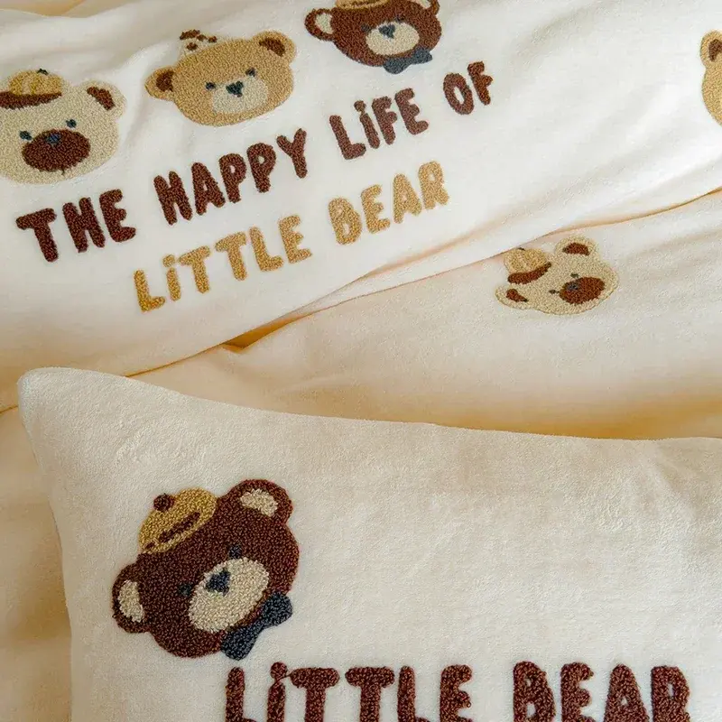 New High-End Embroidered Warm Winter Bedding Set Milk Fleece Warmth Duvet Cover Set with Sheet Cozy Quilt Cover and Pillowcases