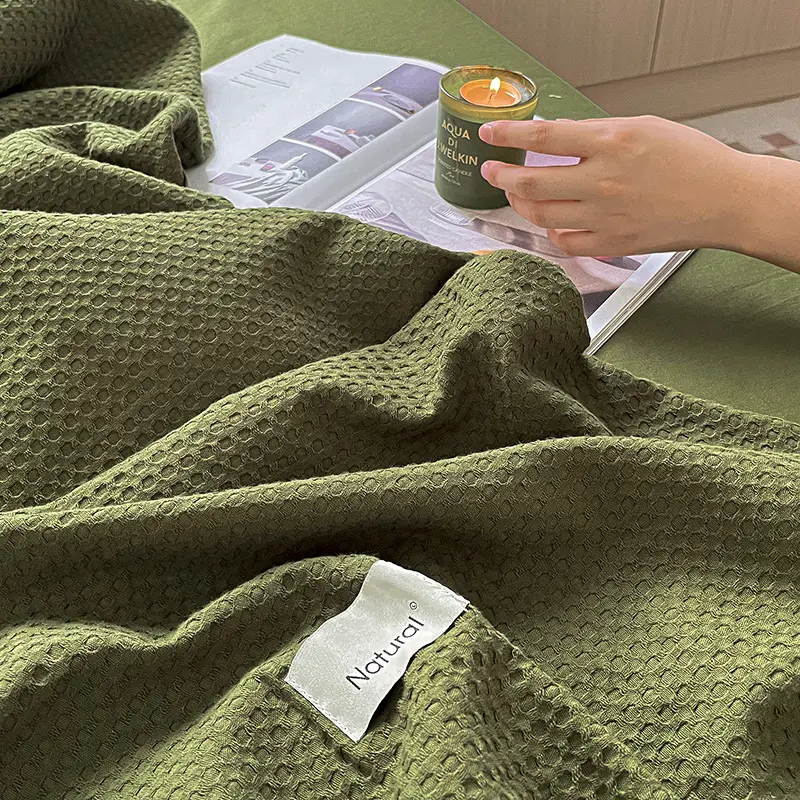 Simple Waffle Jacquard 100% Cotton Bedding Set Soft Comfortable Queen Duvet Cover Set with Sheets Quilt Cover and Pillowcases