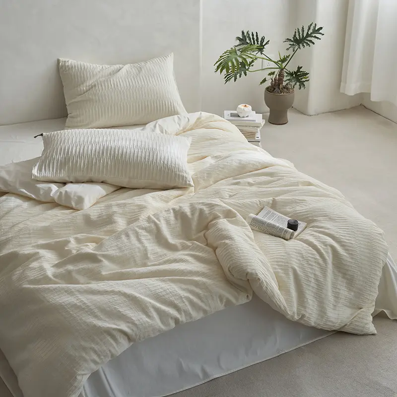 High-quality Seersucker 100% Cotton Bedding Set Soft Skin-friendly Washed Duvet Cover Set with Sheets Comfortable Quilt Covers