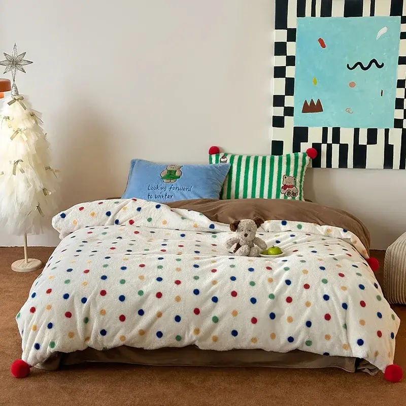 New High-end Embroidered Warm Duvet Cover Set Imitation Rabbit Velvet Bedding Set Winter Soft Warmth Blanket Cover Pillowcase