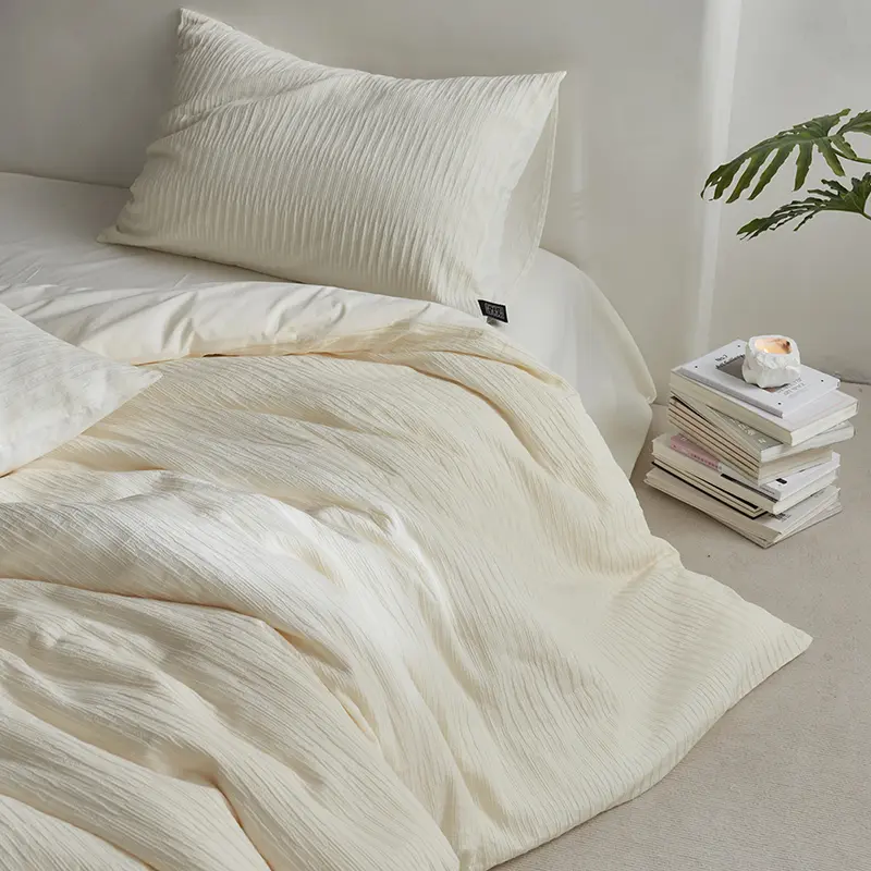High-quality Seersucker 100% Cotton Bedding Set Soft Skin-friendly Washed Duvet Cover Set with Sheets Comfortable Quilt Covers