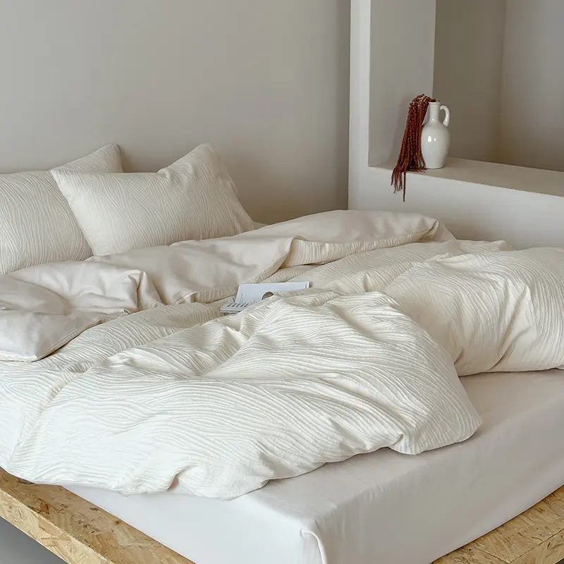 High-end Textured Jacquard 100% Cotton Bedding Set Soft Skin-friendly Duvet Cover Set with Sheets Simple Comfortable Quilt Cover