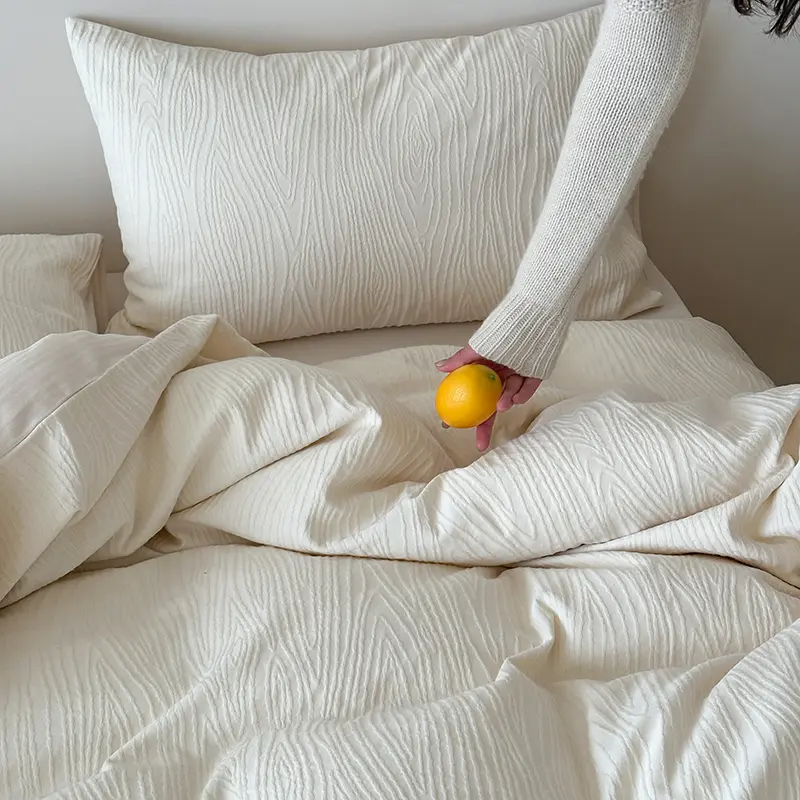 High-end Textured Jacquard 100% Cotton Bedding Set Soft Skin-friendly Duvet Cover Set with Sheets Simple Comfortable Quilt Cover