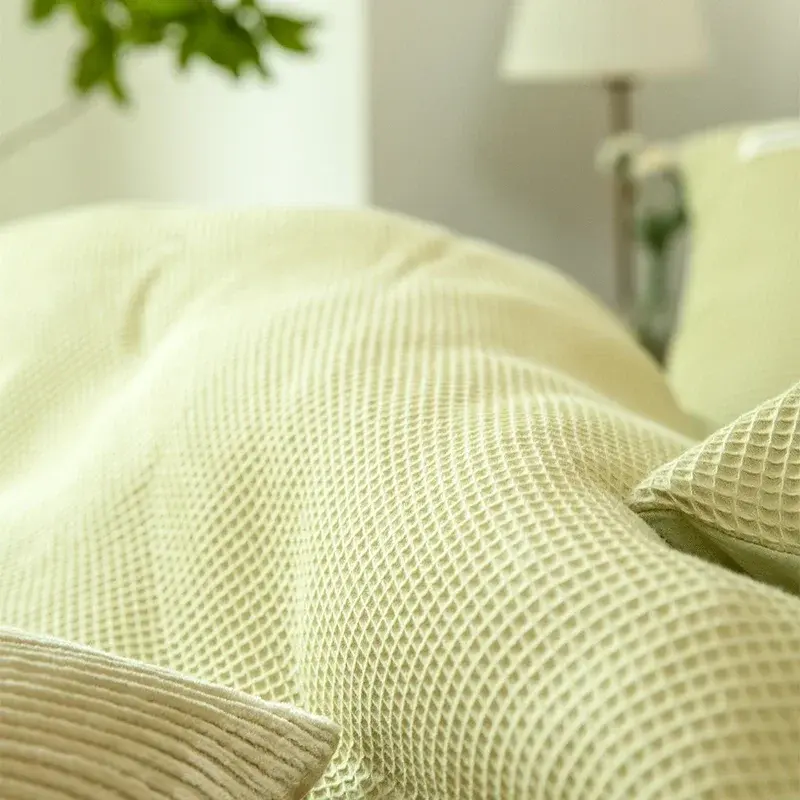 Simple Waffle Lyocell Fiber and Cotton Bedding Set Queen Comfortable Breathable Duvet Cover Set Soft Skin-friendly Bedding Sets
