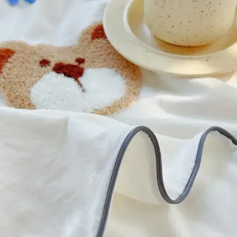 Cute Bear Embroidery Bedding Set Lovely Cartoon Sheep Single Double Duvet Cover Set Soft Skin Friendly Quilt Cover Pillowcase