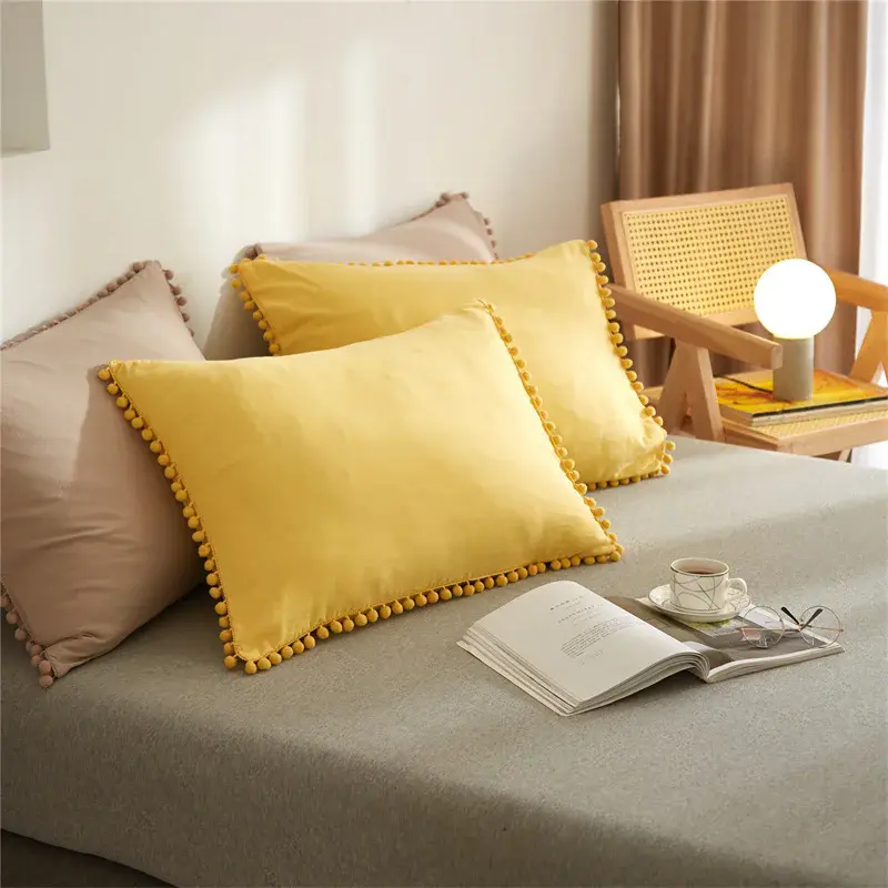 American Style Furball Tasseles King Size Bedding Set Hairball Tassel Duvet Cover Sets Queen Washed Quilt Cover Set No Bed Sheet