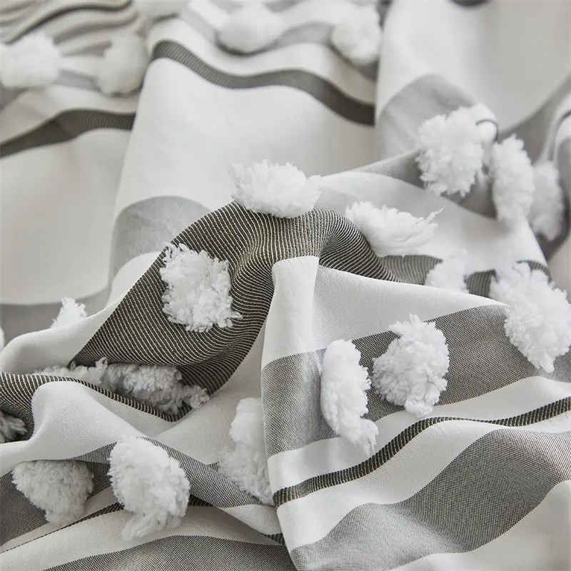 New Striped Furball Double Duvet Cover Set 220x240 High-end with Tassels King Size Bedding Set Queen Quilt Cover and Pillowcases