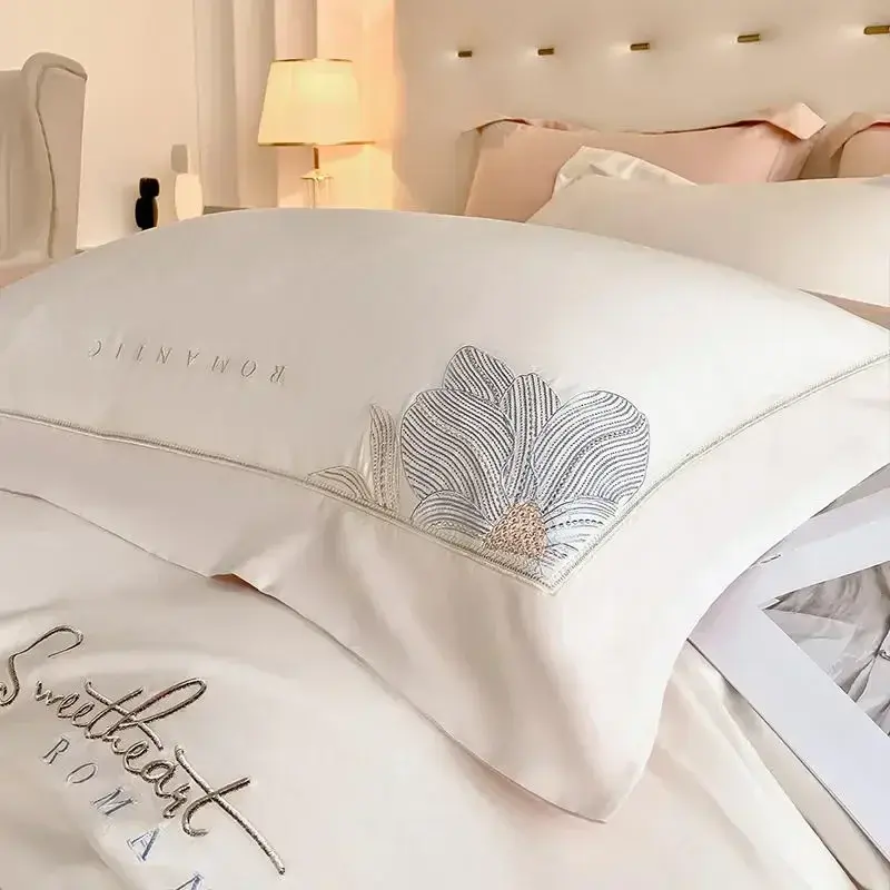 Embroidery 100% Cotton Bedding Set Luxury Home Textile Duvet Cover Set 220x240 High End Hepburn Style Skin Friendly Bedding Sets