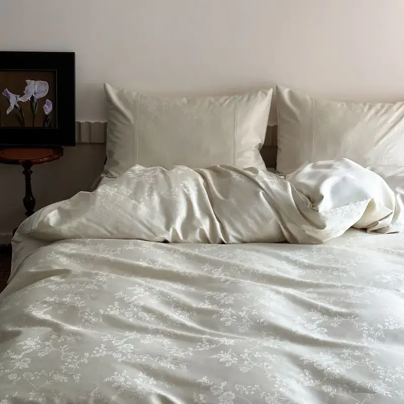 New Chines Style 100% Cotton Satin Jacquard Duvet Cover Set Super Luxury Soft Silky Bedding Set Queen Quilt Cover and Pillowcase