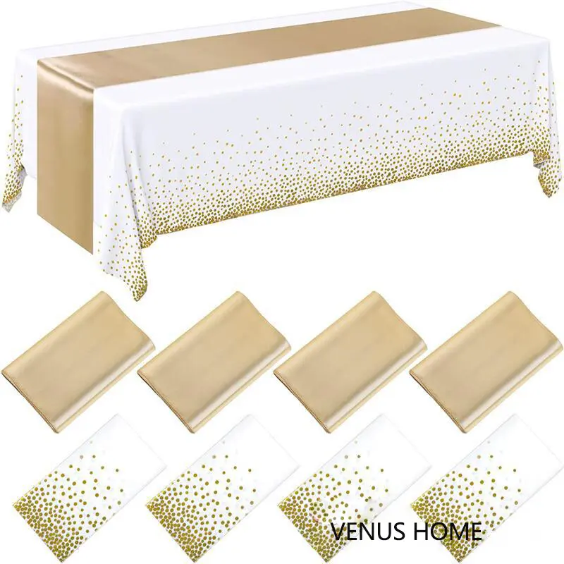 Disposable Plastic Tablecloths 54" x 108" White and Sage Green Dot Party Table Cloth Rectangle Table Cover for Wedding Birthday