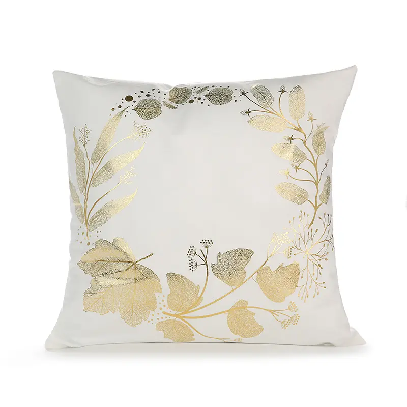 Decorative Throw Pillow Case Cushion Cover Gold Stamping Leaves 18 x 18 inches 45 x 45 cm for Couch Bedroom Car