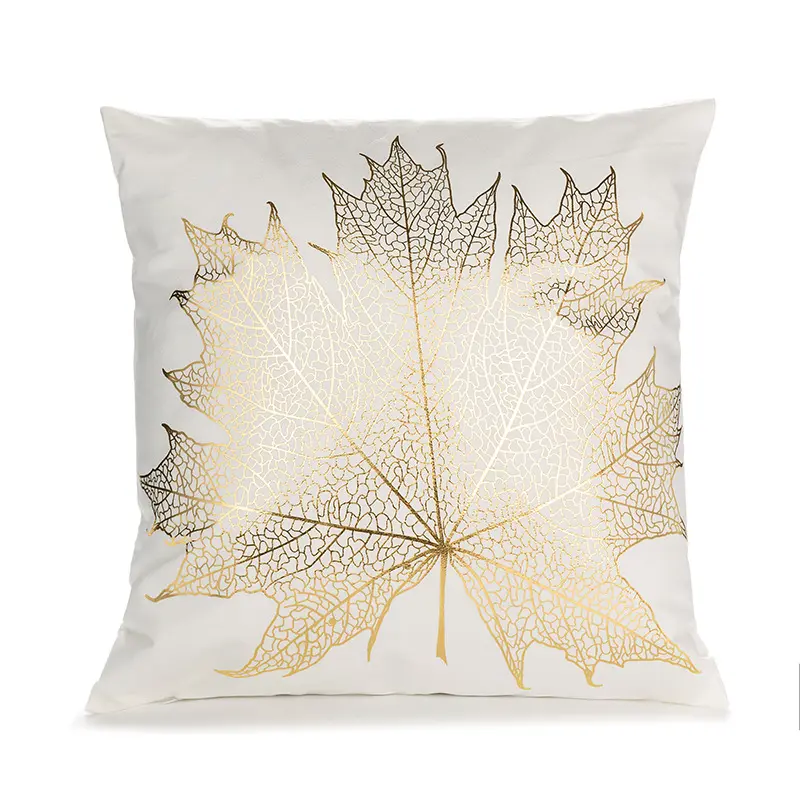 Decorative Throw Pillow Case Cushion Cover Gold Stamping Leaves 18 x 18 inches 45 x 45 cm for Couch Bedroom Car