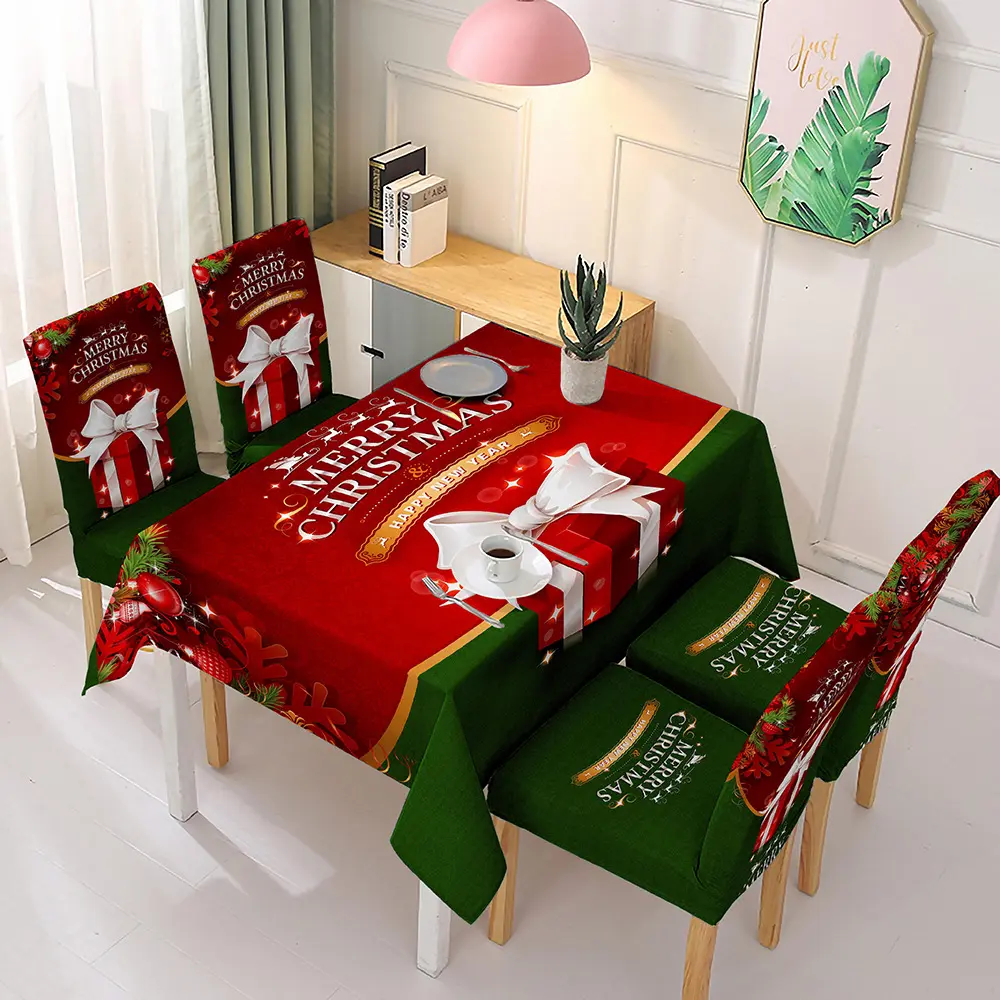 Christmas Tablecloth Xmas Dining Elastic Chair Cover Waterproof Christmas Bells Dinning Table Cover Tablecloth for Home Party