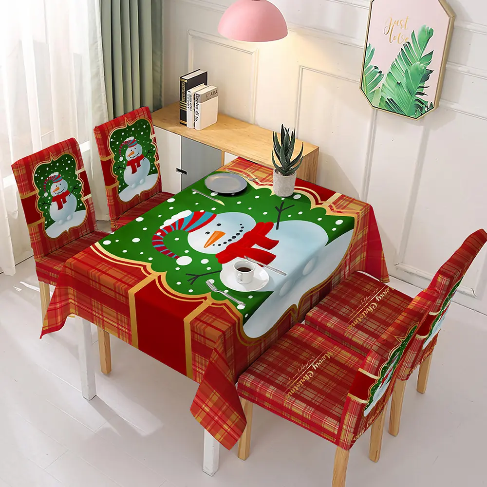 Christmas Tablecloth Xmas Dining Elastic Chair Cover Waterproof Christmas Bells Dinning Table Cover Tablecloth for Home Party