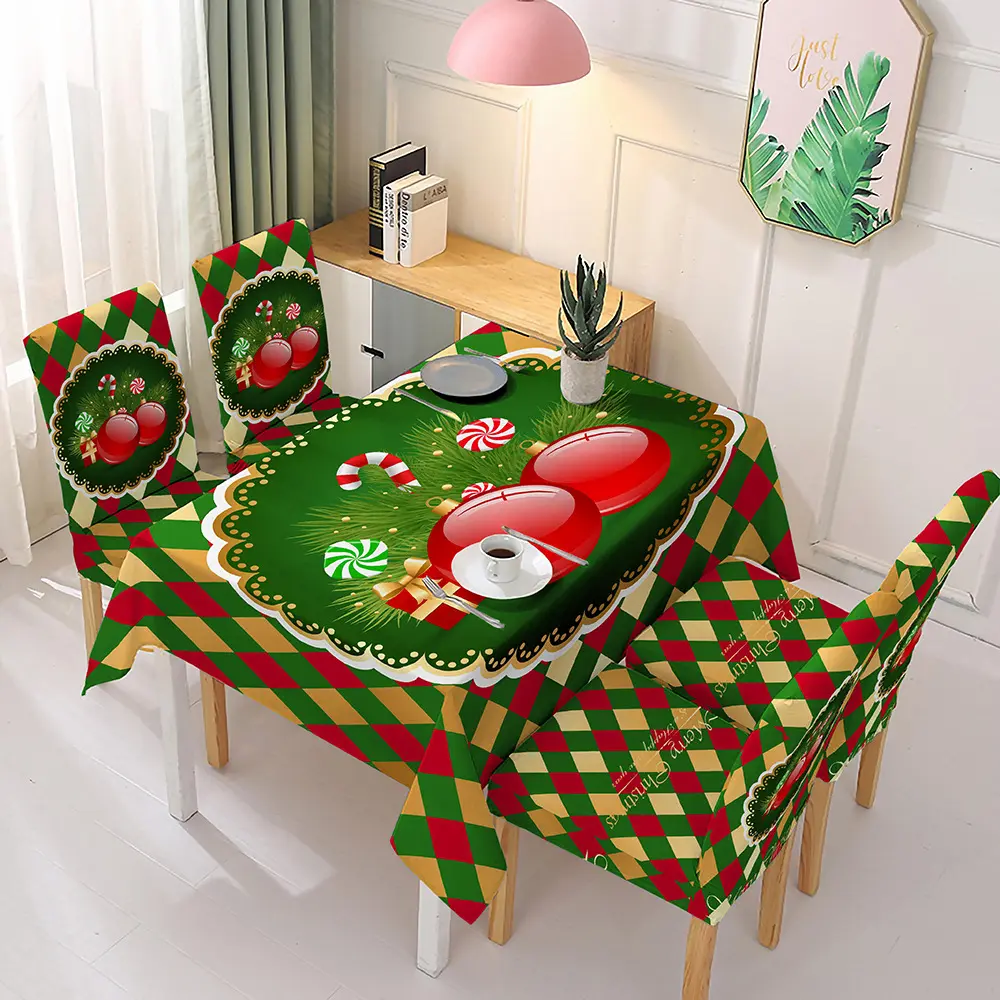 Christmas Tablecloth Xmas Dining Elastic Chair Cover Waterproof Christmas Bells Dinning Table Cover Tablecloth for Home Party