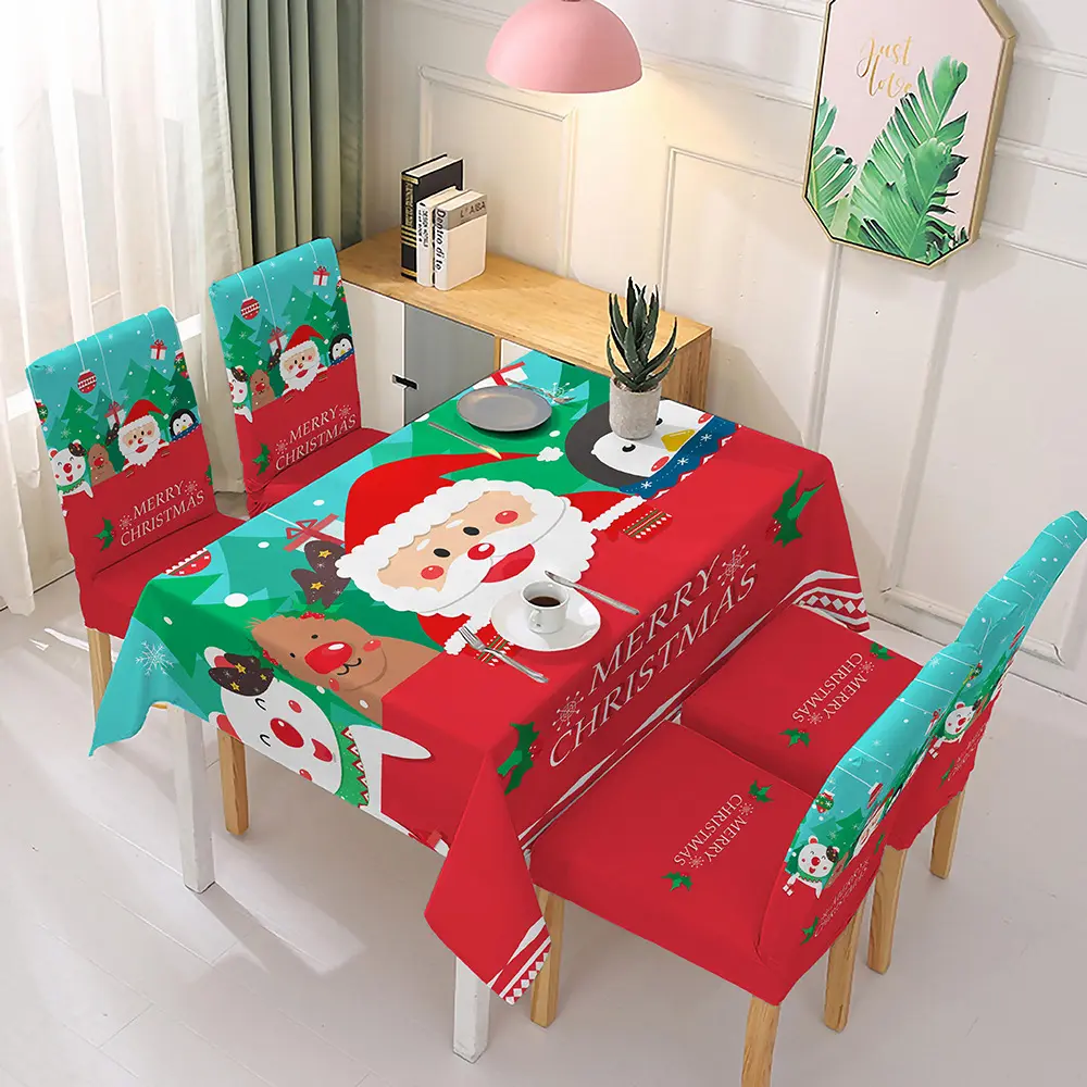Christmas Tablecloth Xmas Dining Elastic Chair Cover Waterproof Christmas Bells Dinning Table Cover Tablecloth for Home Party