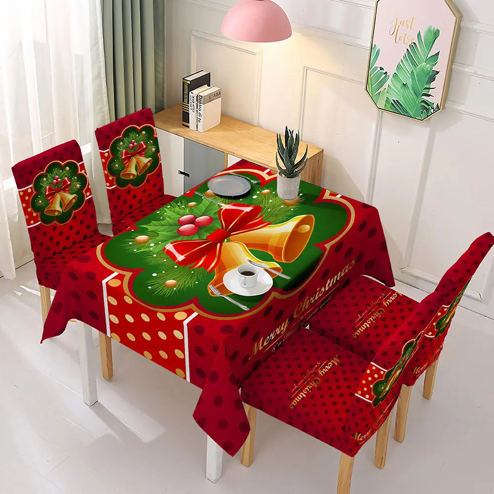Set of Christmas Tablecloth and Chair Covers Santa Hat Christmas Decoration Table Dinner Decor