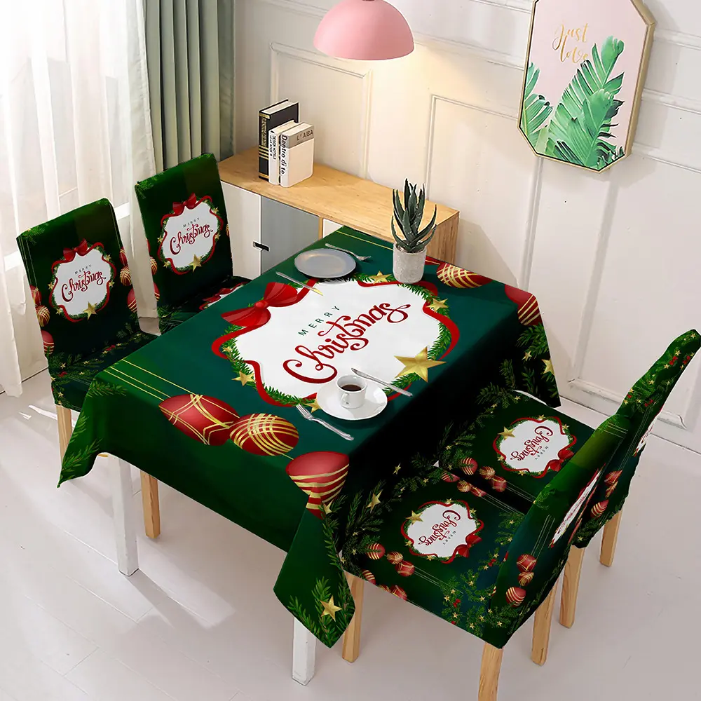 Set of Christmas Tablecloth and Chair Covers Santa Hat Christmas Decoration Table Dinner Decor