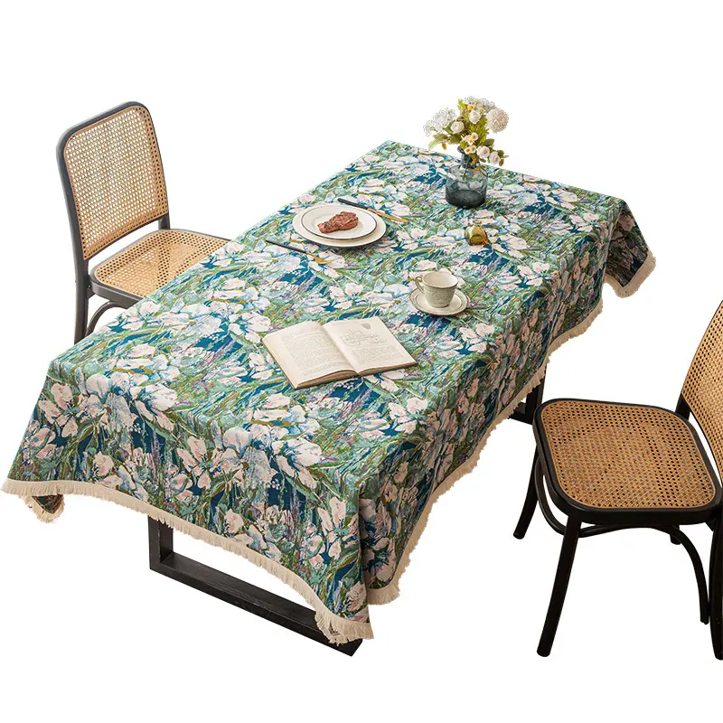 Retro Flower Pattern Farmhouse Tablecloth Textured Washable Fabric Table Cover for Dining Table Dustproof T