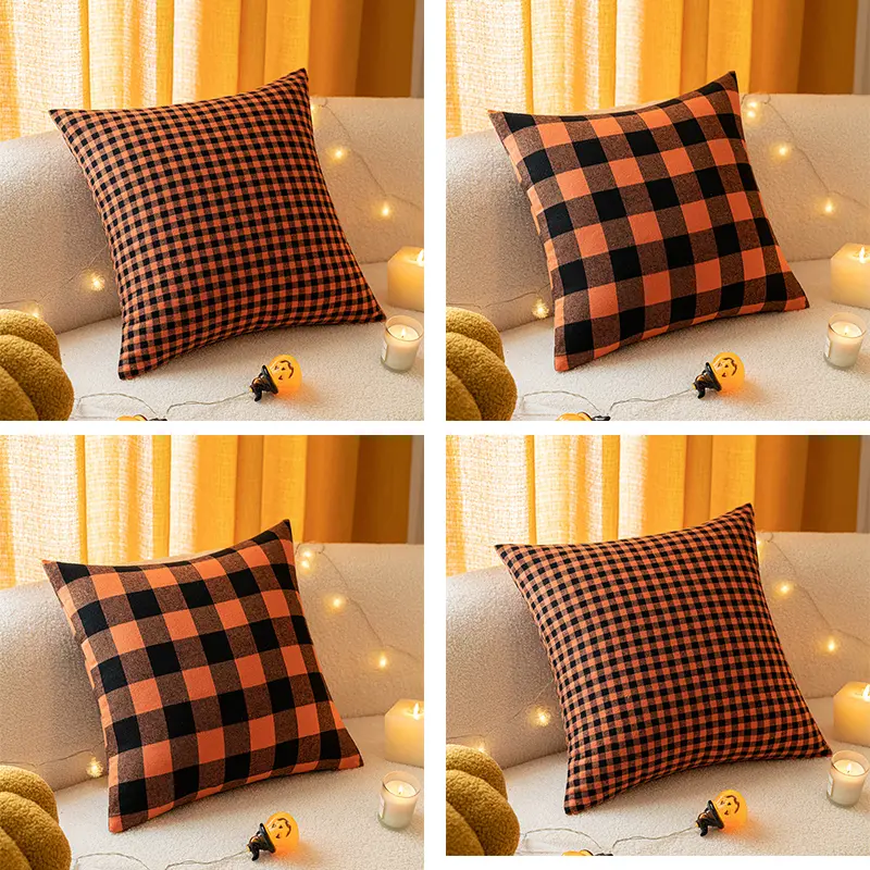 18x18inch Halloween pillow cover American living room sofa plaid cushion cover cross-border autumn bedside pillow cover