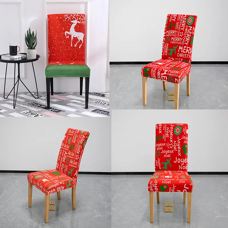 Christmas chair cover seat cover dining table holiday decoration elastic dining stool cover Santa Claus snowman desk
