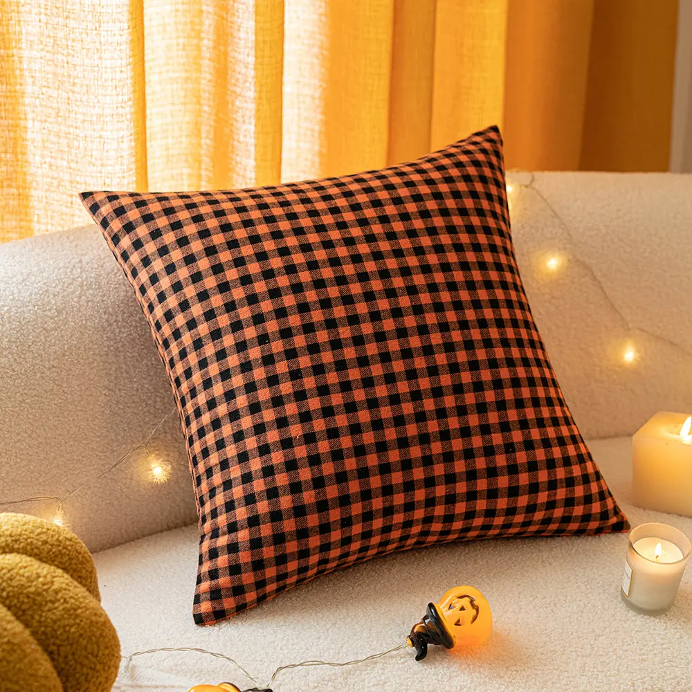18x18inch Halloween pillow cover American living room sofa plaid cushion cover cross-border autumn bedside pillow cover