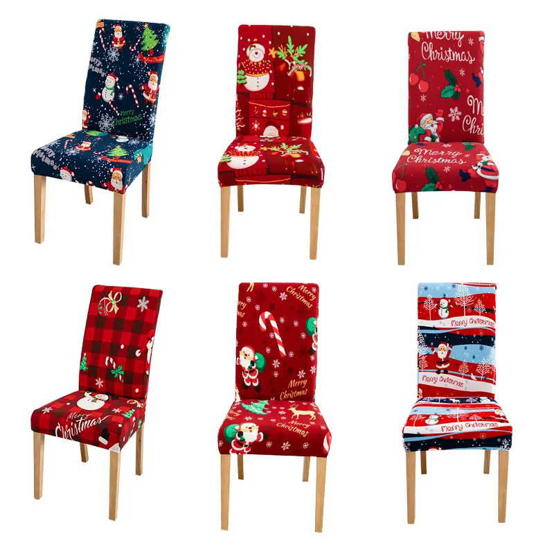 Christmas chair cover seat cover dining table holiday decoration elastic dining stool cover Santa Claus snowman desk
