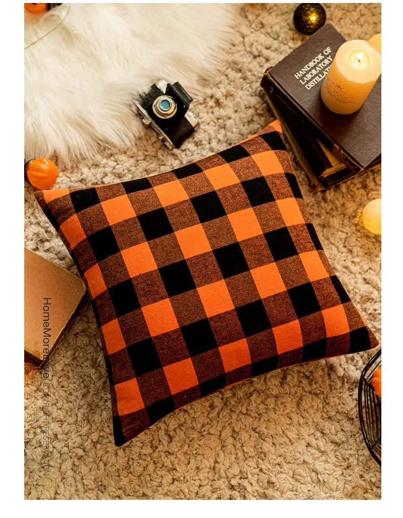18x18inch Halloween pillow cover American living room sofa plaid cushion cover cross-border autumn bedside pillow cover