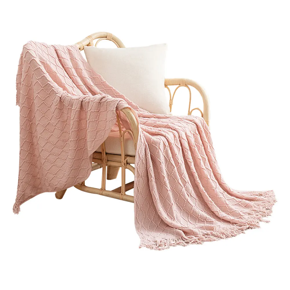 Knitted Throw Blanket with Braided Tassels Stylish Ruffle Warm  Breathable All Season Super Soft Boho Throw for Home Decorative