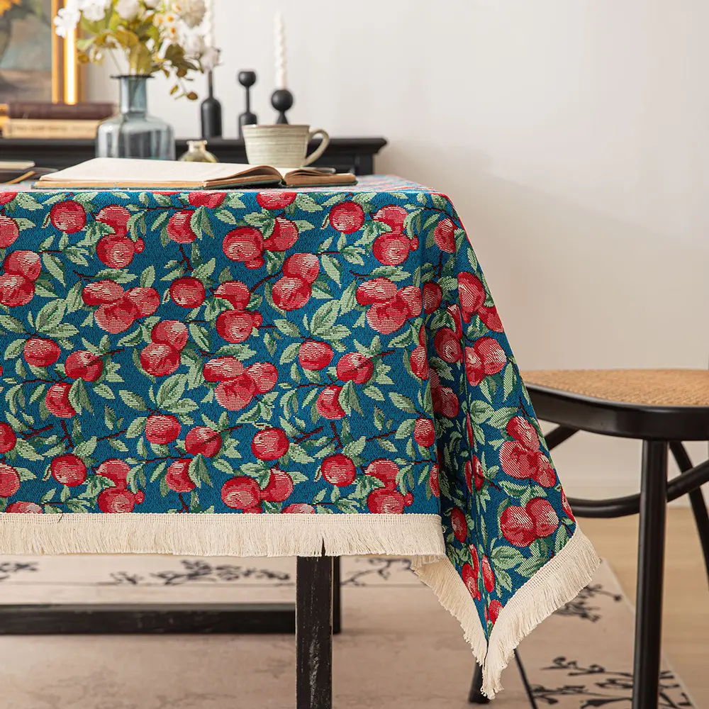 French Floral Tablecloth for Rectangle Tables Soft and Durable Linen TableCloth with Orange Flowers Pattern Decor for Kitchen