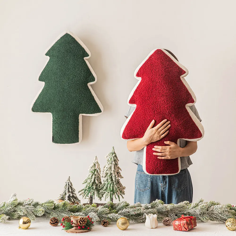Red Christmas Party Outdoor Home Cushion Decorations Cute Tree Shaped Hugging Pillow Stuffed Christmas Decor